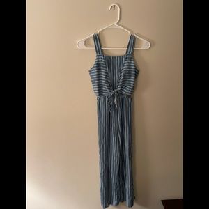 bebe Blue and White Striped Jumpsuit/Romper